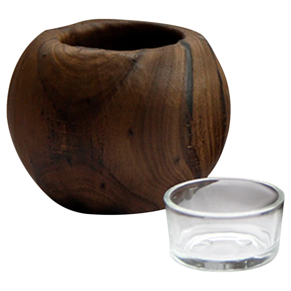 

Wooden Candlestick Holder Round Natural Design Home Decor Bedroom Living Room Furniture Match Black Semi Circle Wood