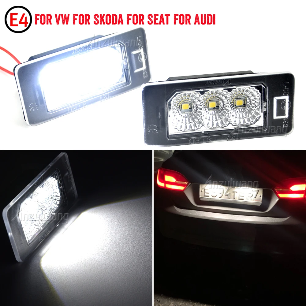 2Pcs LED License Number Plate Lamp Light For VW Golf Touareg Passat Tiguan Jetta For Audi A1 A3 For Seat Ibiza For Skoda Octavia