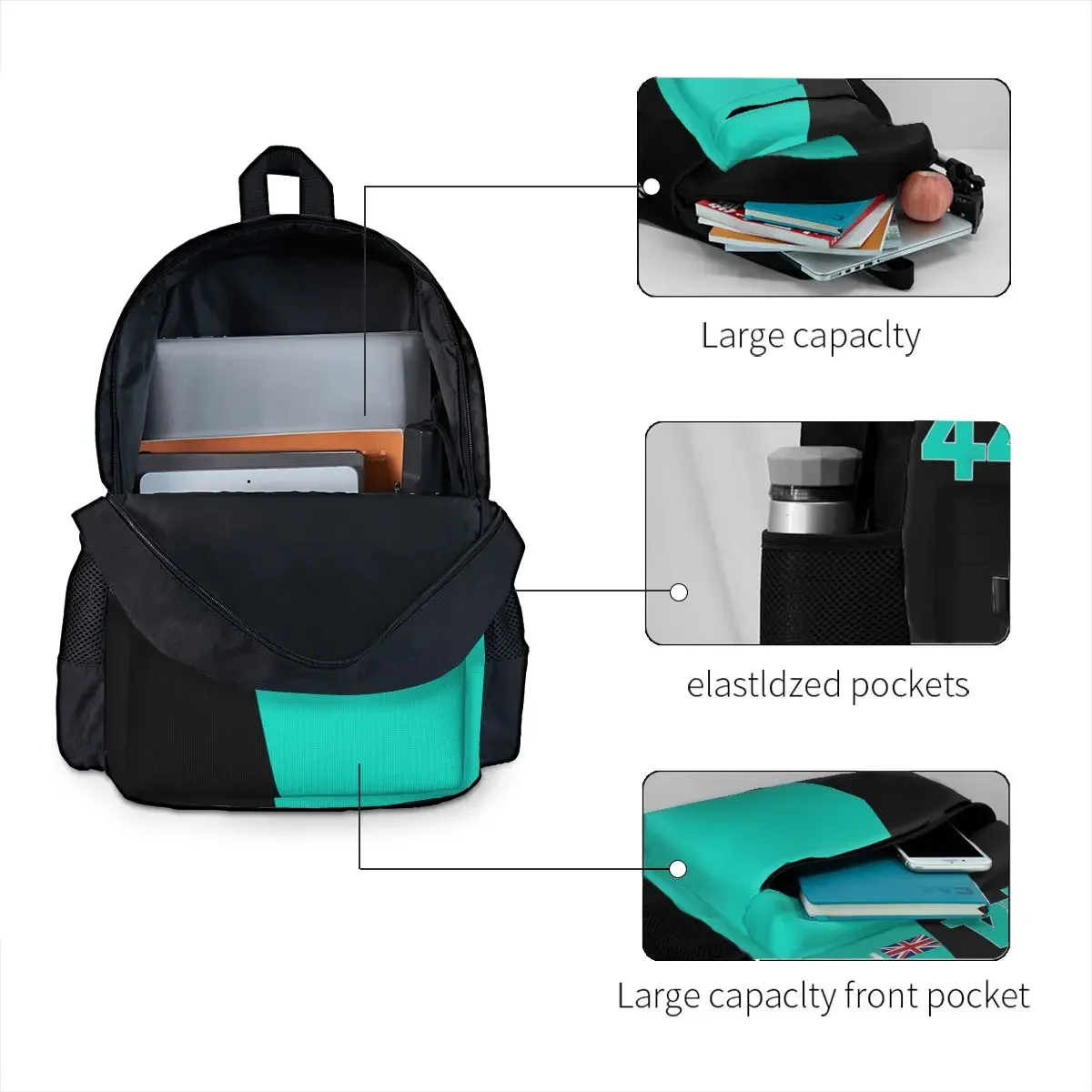 F1 Lewis Hamilton Mercedes Jas Sacs à dos pour garçons et filles, cartable pour étudiants, sacs d'école pour enfants, sac à dos pour ordinateur portable, sac initié