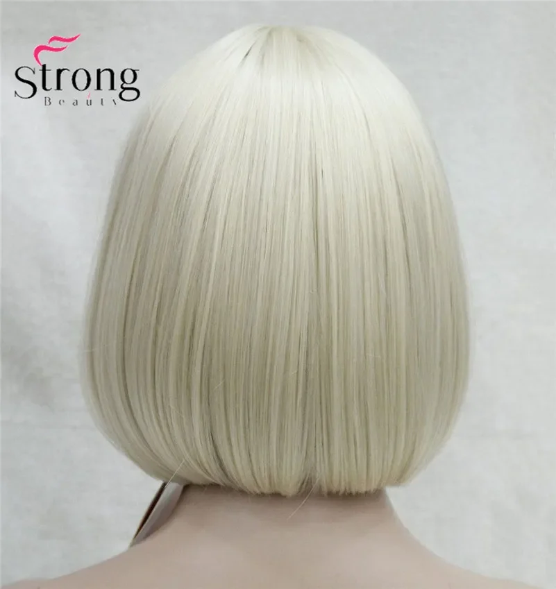 StrongBeauty-peluca sintética completa con flequillo, pelo corto y recto, color rubio, Bob