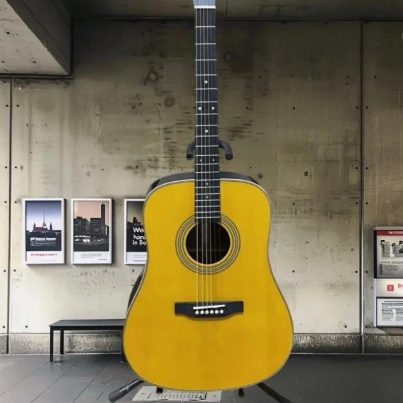 41 Inch HD28 Acoustic Guitar Vintage Yellow Solid Spruce Top Rosewood Back Sides Folk Guitar Detailed Craft Beginner Unisex