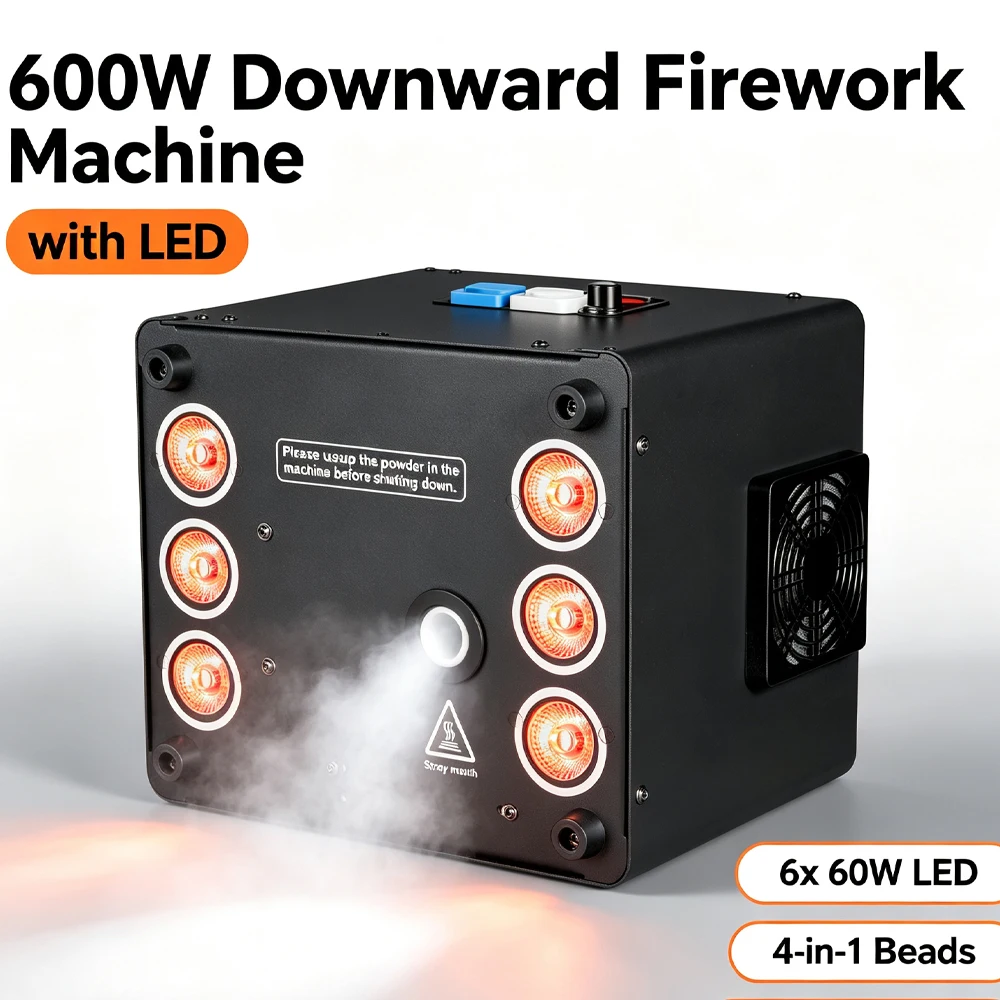 600W Downward Spraying Cold Spark Firework Machine Built-in 6pcs 60W 4in1 LED Stage Light for Wedding DJ Party Disco