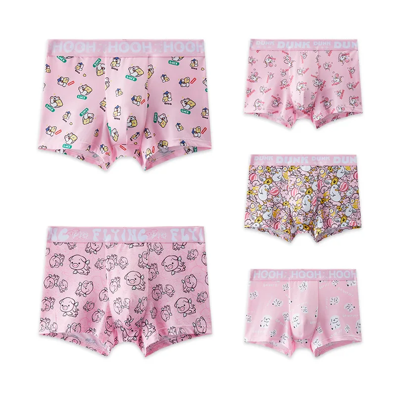 Round the World 5P men's panties ice silk panties men's underwear men's soft Square rose cool panties set PINK