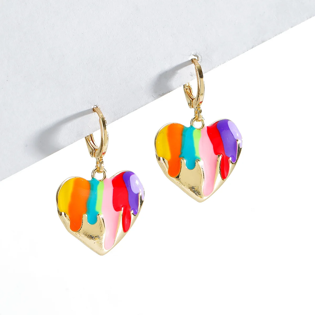 Summer New Arrival Trendy Woman Rainbow Enamel Heart Earrings Pendant Charm Earring Flame