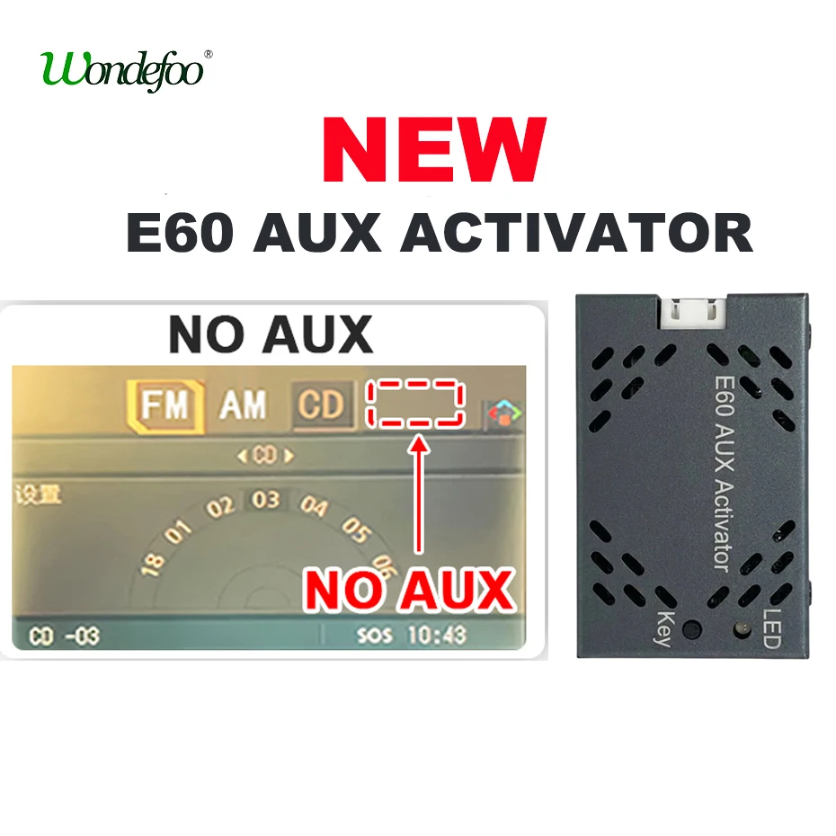 NUOVO attivatore AUX E60 per BMW E60 E61 E62 E63 E64, sistema CCC, modelli 2003-2010, per auto originali senza porta AUX.