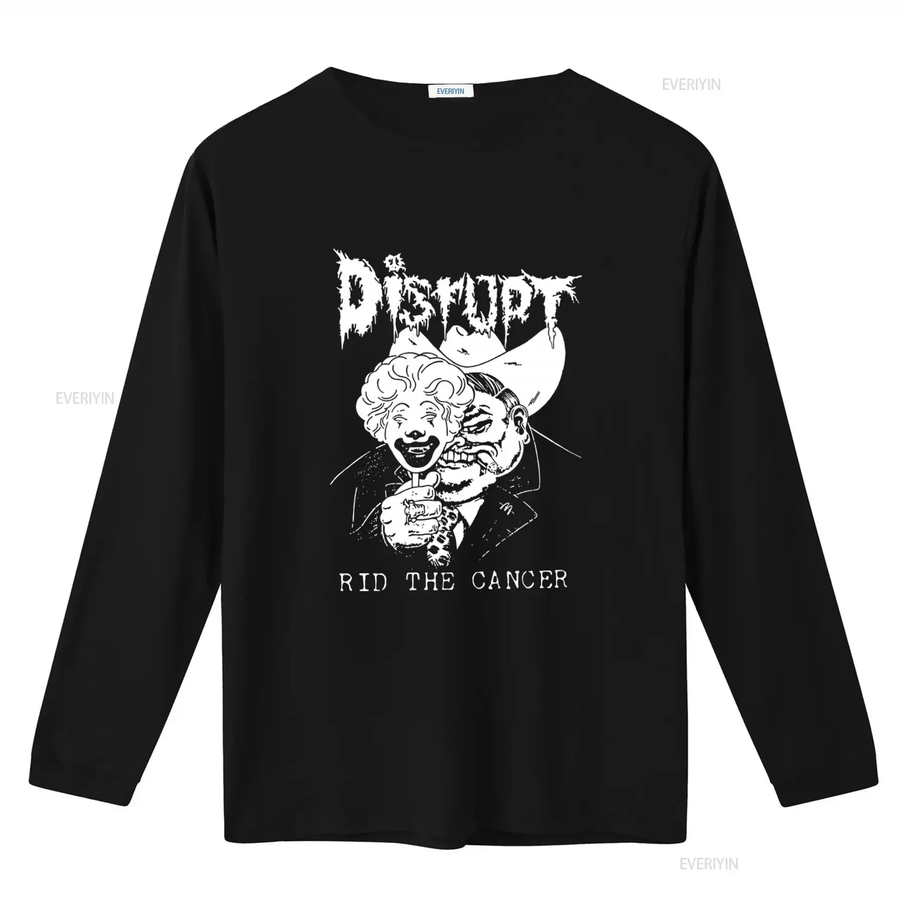 Disrupt 'Rid The Cancer' T Shirt for Men Bold Black and White Design Perfect Rock Fans vintage Washed Stretched Breathable
