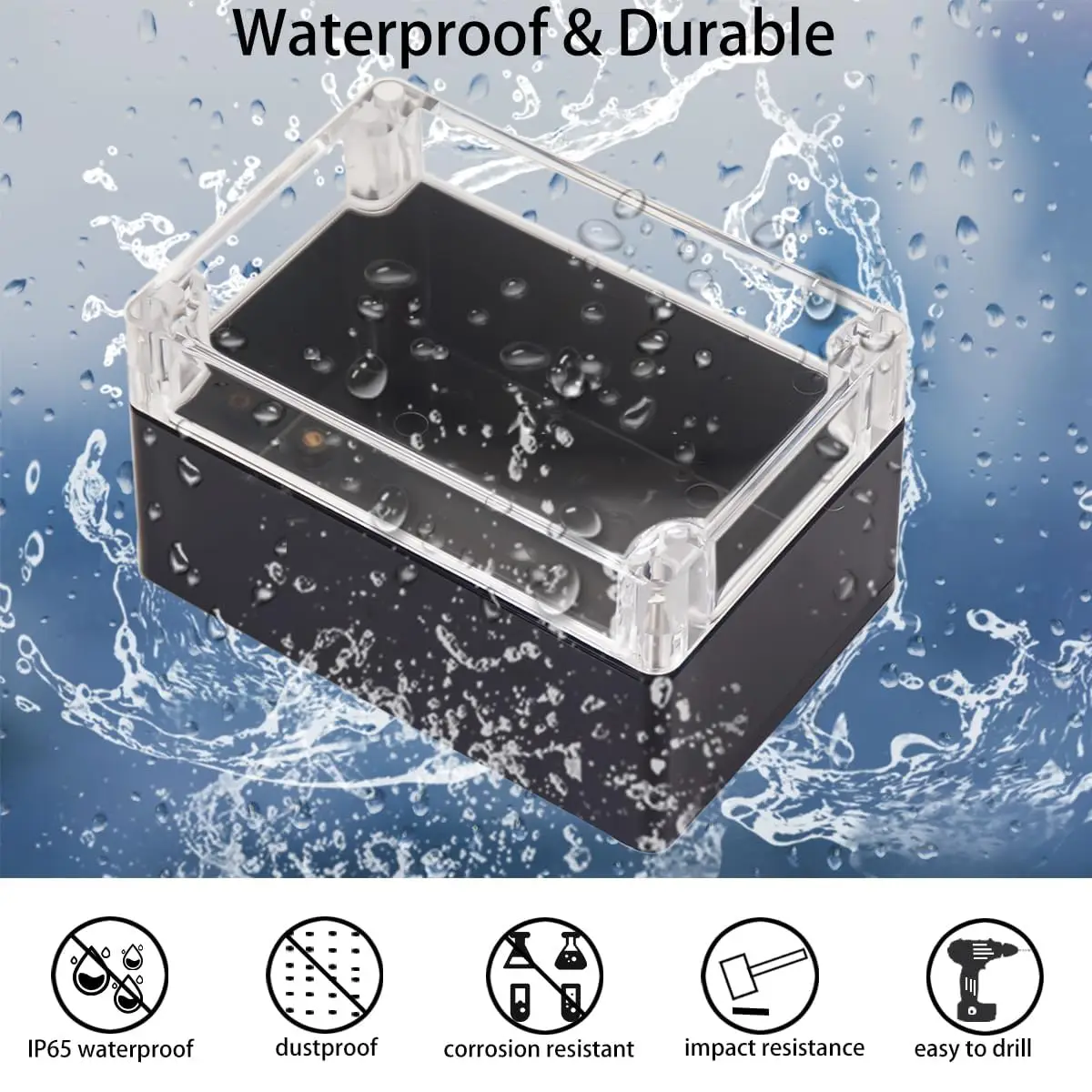 Project Box Waterproof Junction Box ABS Plastic Black Electrical Boxes DIY Electronic Project Case Power Enclosure Clear Cover