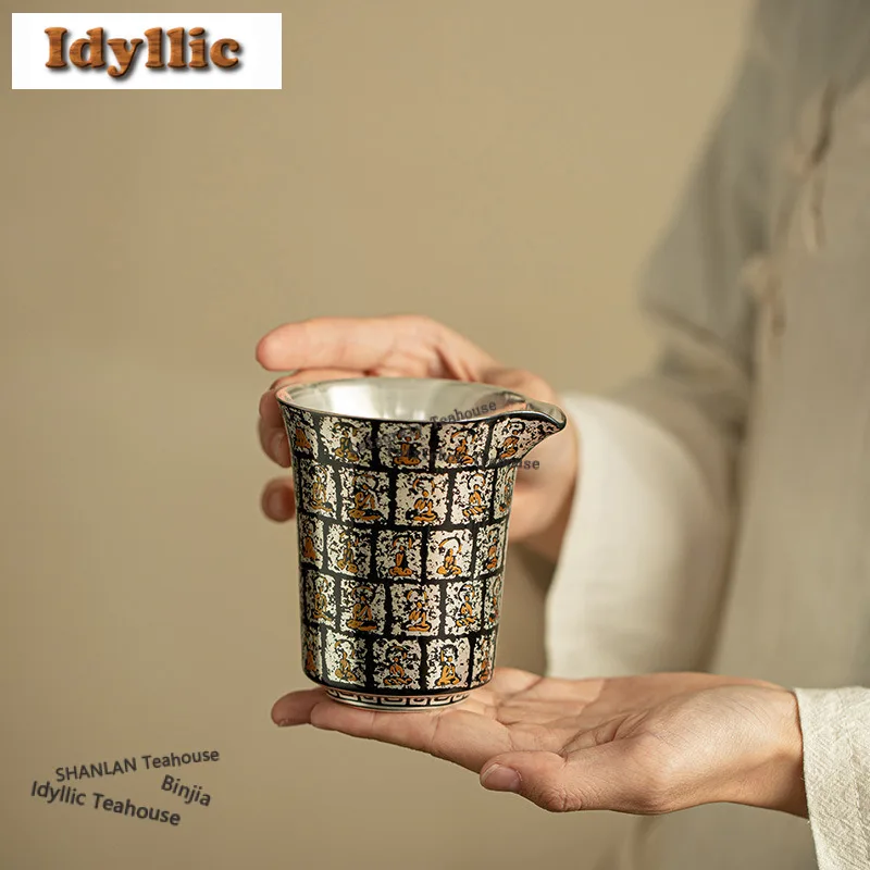 

210ml Dunhuang Gilt Silver Tea Pitcher Luxury Tea Divider Serving Cup Sharing Pot Cha Hai Dispenser Justice Cup Fair Mug Cafes