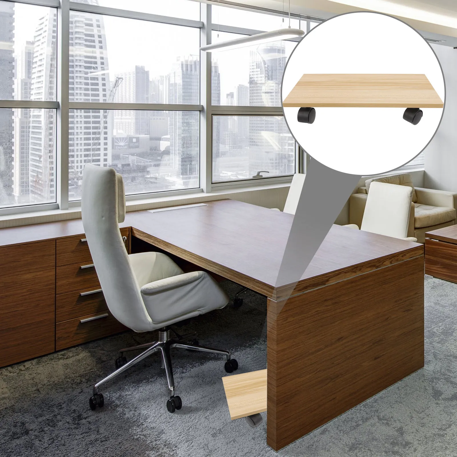 Computer Tower Stand Wooden Mobile Pulley Pc Floor Holder Rolling Cart Host Bracket for Desktop Tower Under Desk