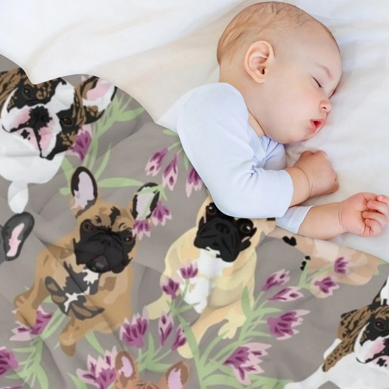 بطانية رمي الزهور من Frenchie، بطانيات زخرفية ثقيلة ذات شعر دافئ