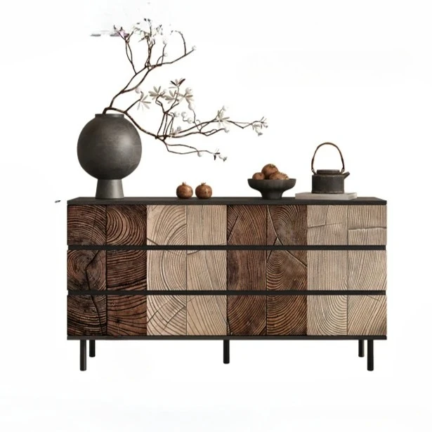 

Italian light luxury six-chest cabinet living room solid wood wall decoration antique bedroom carved drawer locker