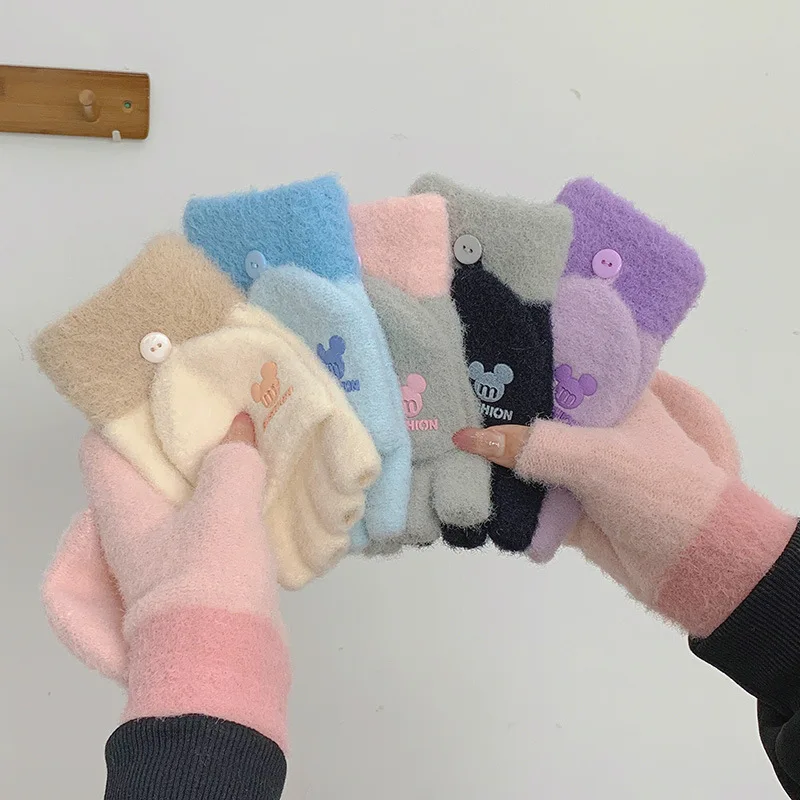 

Kawaii Disney Gloves Mickey Minnie Cold-Proof Winter Finger Gloves Cartoon Plush Screen Touch Warm Girl Christmas Birthday Gifts