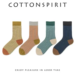 Multicolors Striped Woman Socks Korean Fashion Retro Socks Women Casual Harajuku Cotton Girls Students Crew Socks College Styles