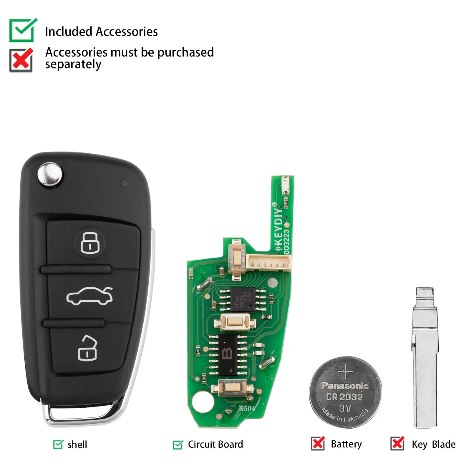 KEYDIY KD B02-3 Universal Flip Remote Key 3 Buttons Compatible with Audi Type
