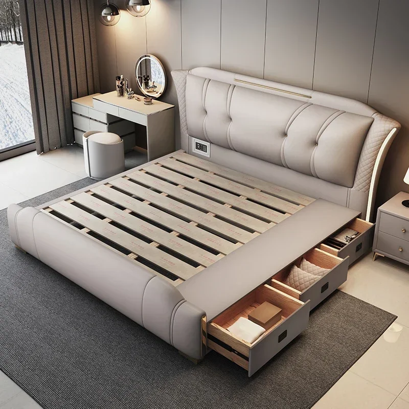 Floor Modern Storage Double Bed Elegant Pretty Leather King Double Bed Italian Organizer Letto Matrimoniale Trendy Furniture