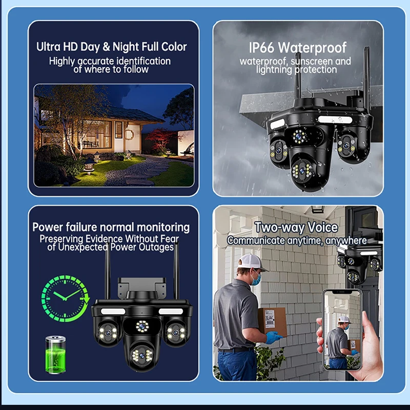 12MP HD Wifi PTZ Camera Outdoor Triple Lens Drie Scherm AI Auto Tracking IP Camera CCTV Audio Video Surveillance Cam