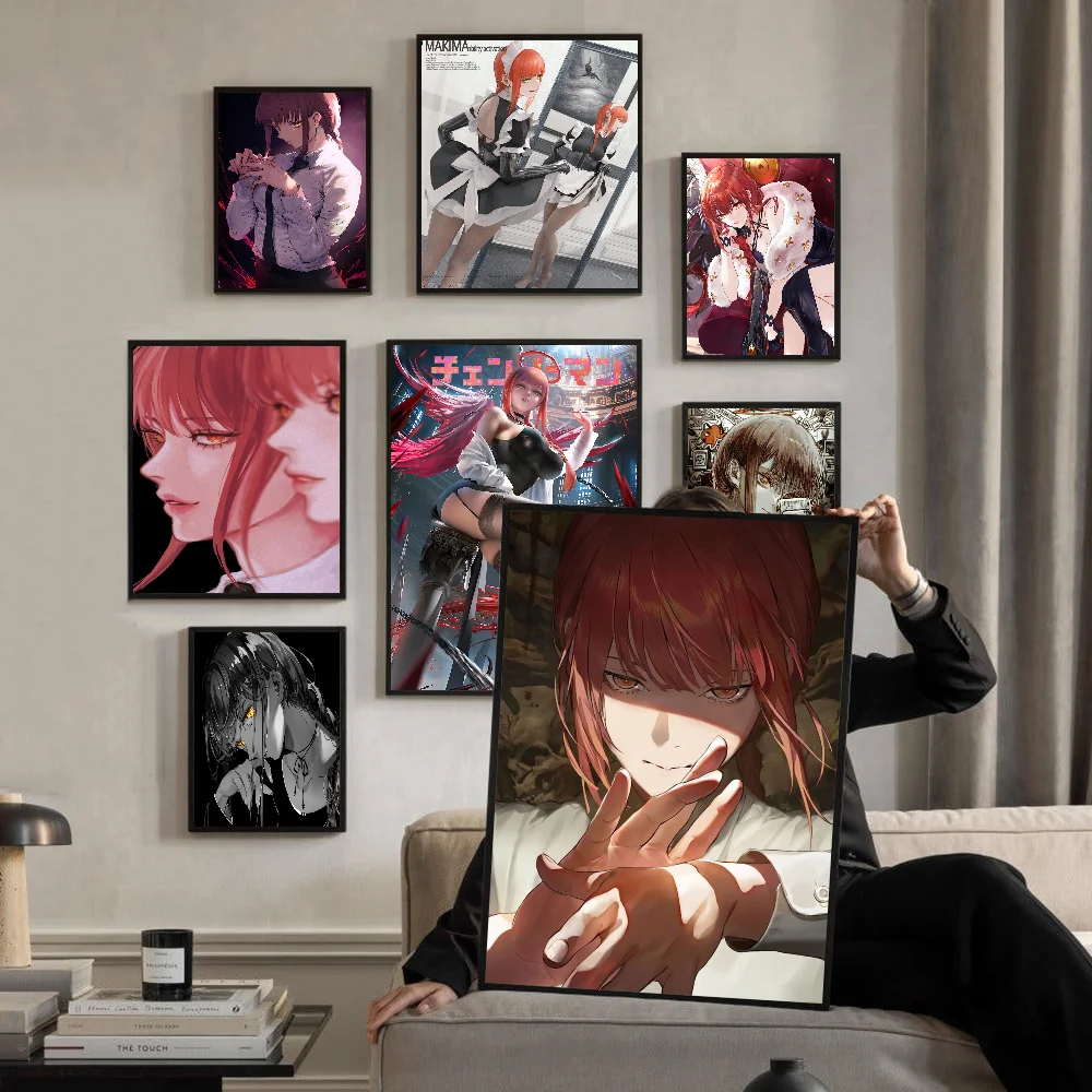 Makima Chainsaw Man Anime Movie Sticky Posters Vintage Room Home Bar Cafe Decor Vintage Decorative Painting