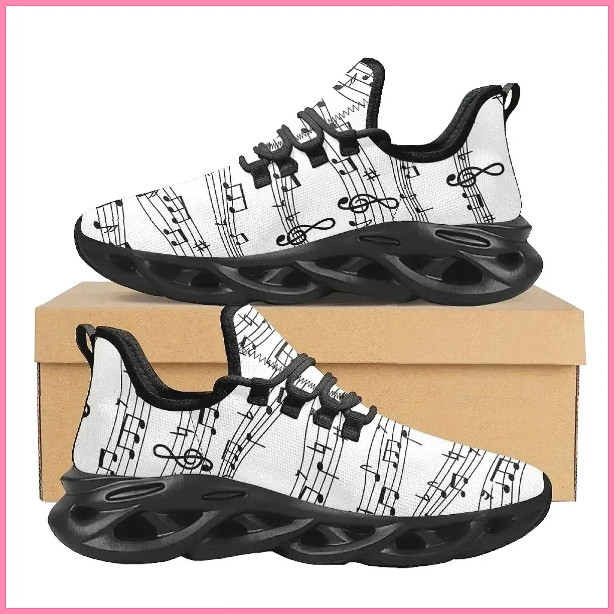 Women's Running Sneakers Shock Absorption Cushion Mesh Shoes Musical Note Print Size 35-46