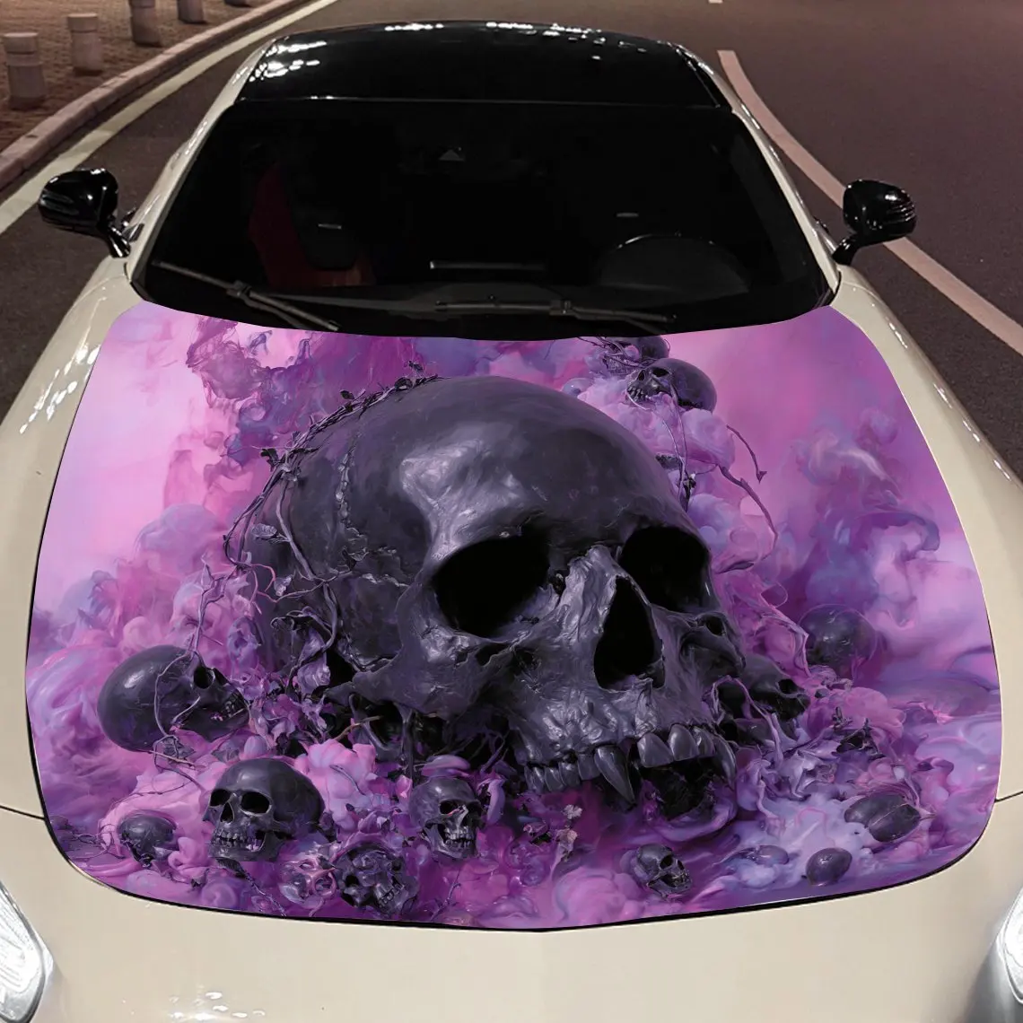 

Pink-purple skull Car hood packaging sticker, PVC material, self-adhesive waterproof, anti-slip paint, car exterior decoration a