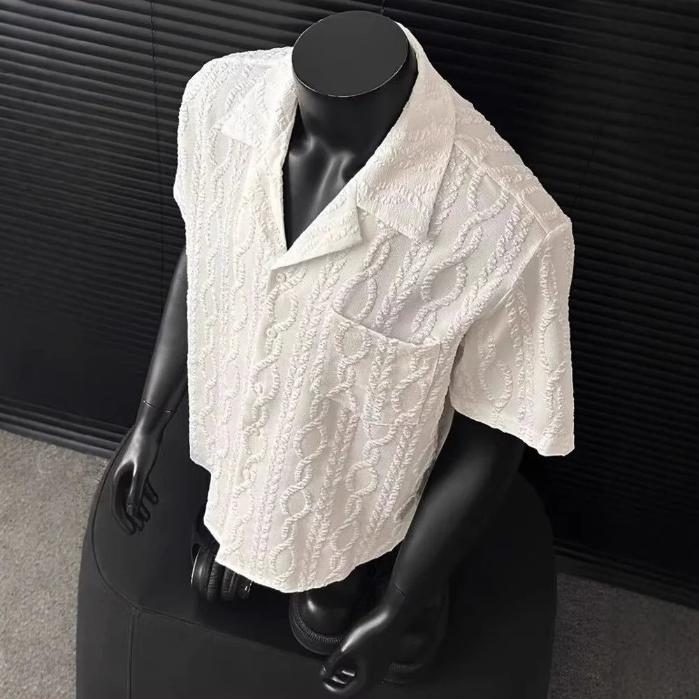 Short Sleeved Shirt Men's Summer High-end Texture T-shirt Cardigan Five Quarter Sleeve