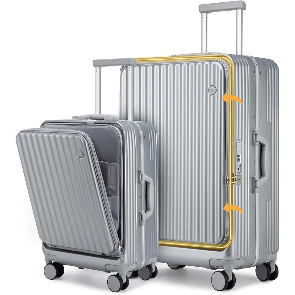 

Two-Piece Spinner Luggage Set: 22 Carry-On & 28 Checked Bag with TSA Lock, Silver