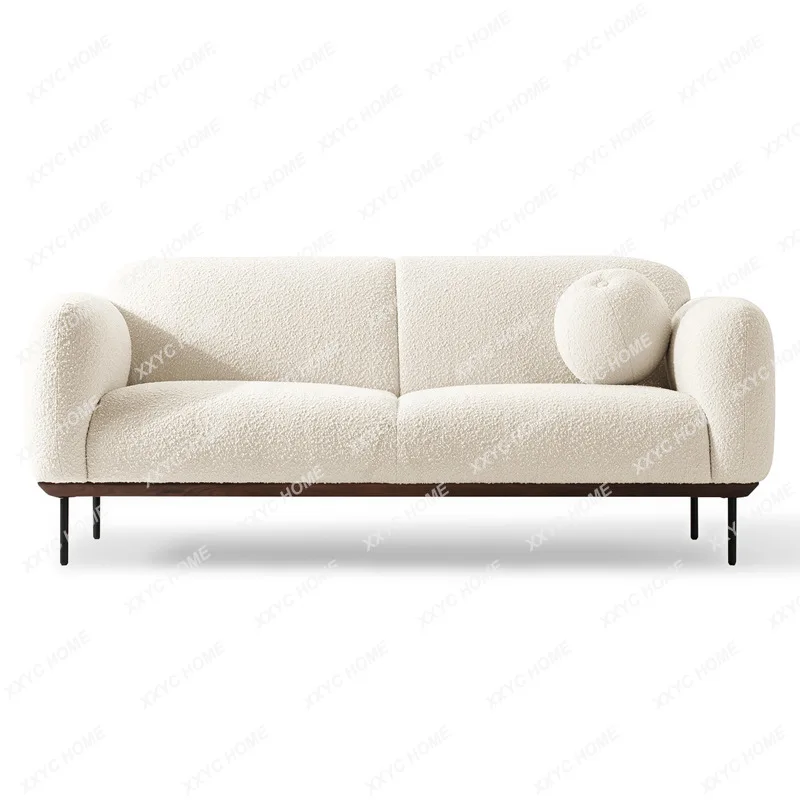 Simple Lambswool Sofa Home Small Apartment Living Room Fabric Craft Sofa Nordic Light Luxury Solid Wood Sofa