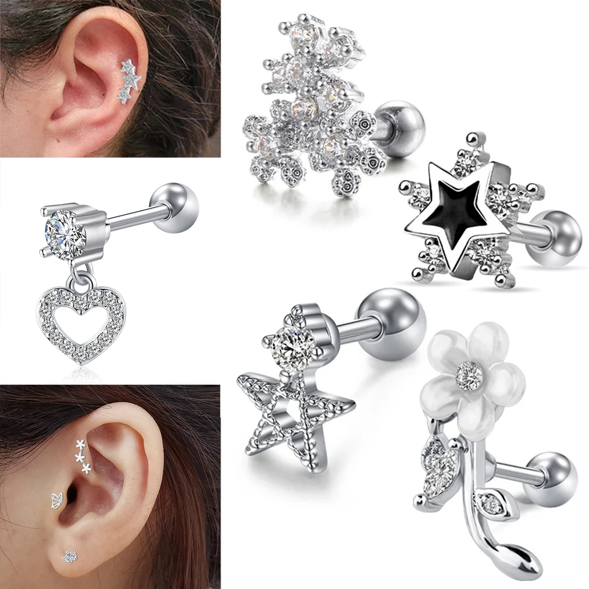 16G 1PCS Fashion Tragus  Earrings Ear Cartilage Piercing  Ear Surgical Steel Helix Cartilage helix piercing Jewelry for women