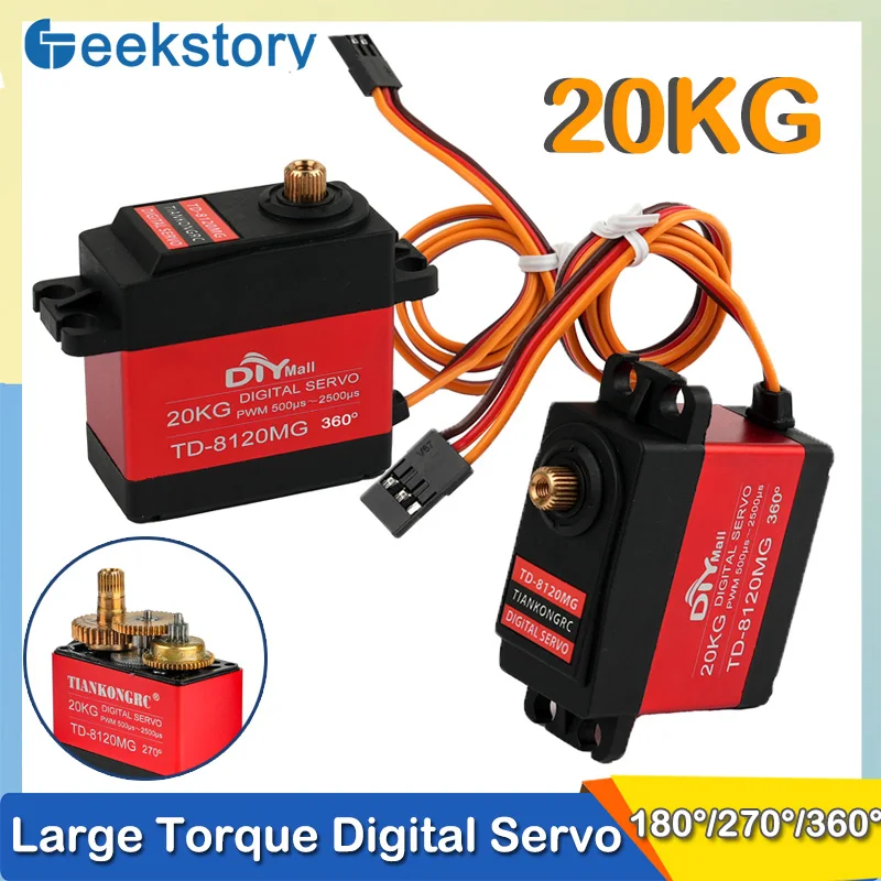 20KG Full Metal Digital Servo Coreless Motor 180/270/360 Degree Large Torque Servos DIY Parts For RC Car Vehicle Robot Model Toy