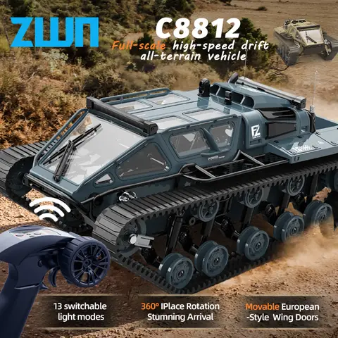 Tank C8812/ C8812 MAX LED Light Full Scale Tracked Tank Simulation Model Toy RC Car Drift Remote Control Off-Road Vehicle for Kids