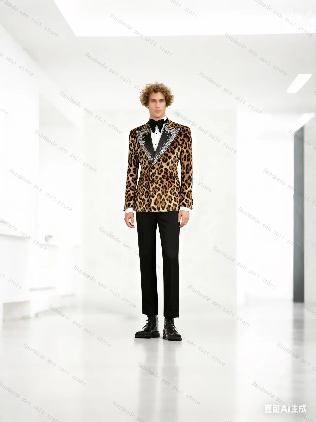 

Animal Leopard Men Suit Set 2 Pcs Brown Blazer+Black Pants Prom Wedding Tuxedos Coat Cotton Customized Office Business Jacket