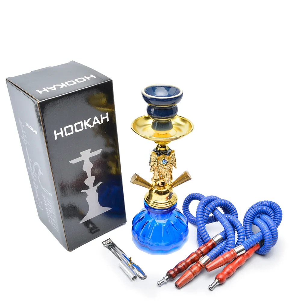 

Blue Glass Hookah Water Pipes Double Tube Smoke Shisha Accessories Set Smoke Bottle Shisha