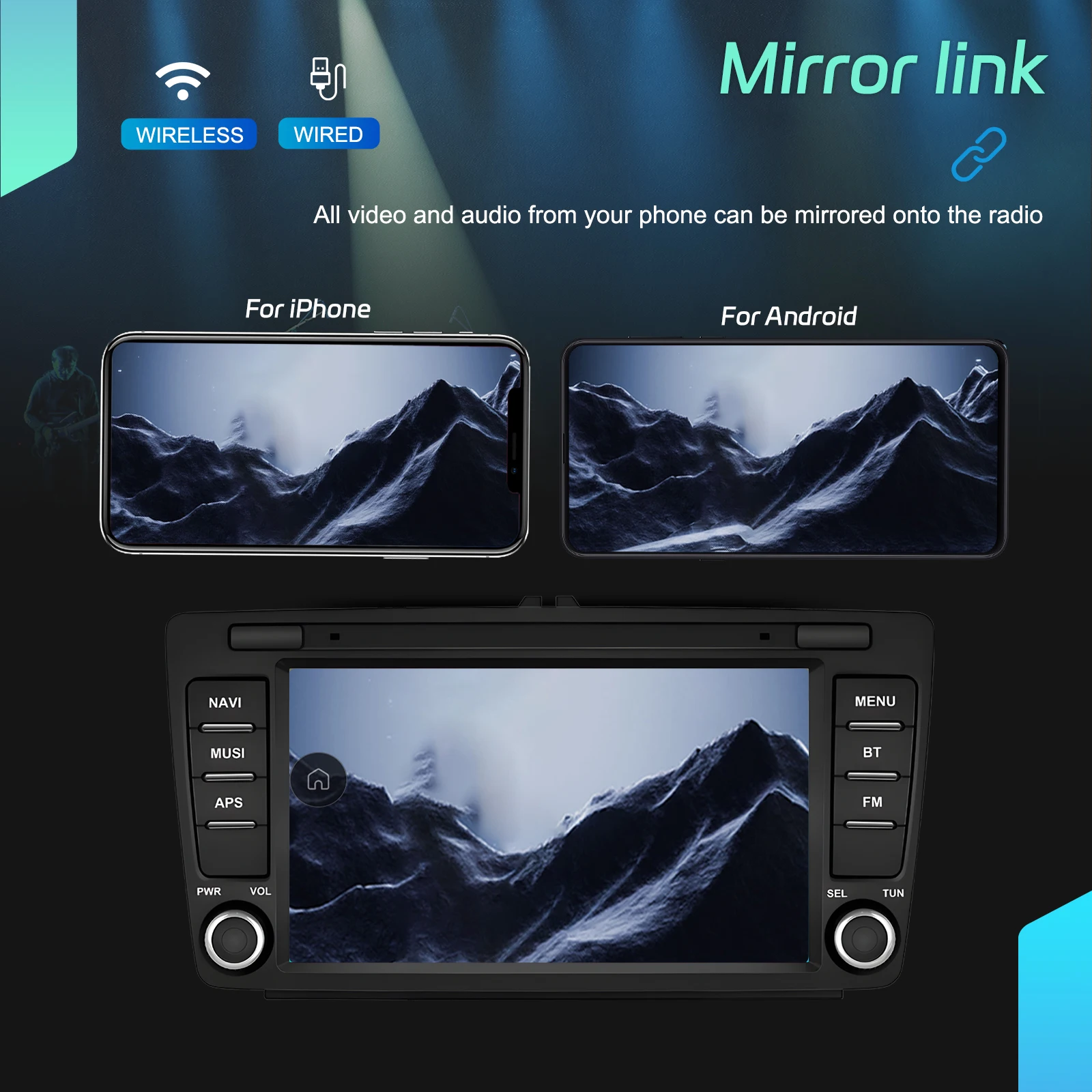 Podofo 8'' 2Din Carplay Auto-Multimedia-Player für Skoda Octavia II/MK2 Autoradio Android Auto EQ WIFI GPS FM RDS 4Core 6+128G