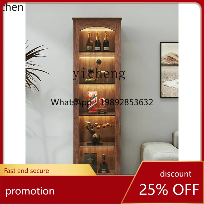 

HXL North American Black Walnut Wine Cabinet Bookcase Display Cabinet Glass TV Side