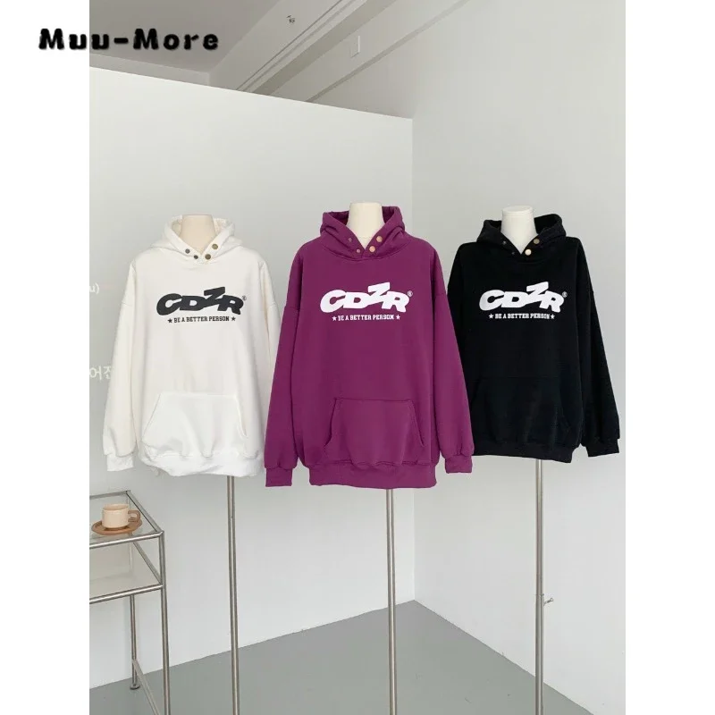 

Women's Casual Y2K Long Sleeve Letter Print Sports Sweatshirts 2023 Winter Korean Sporty Style Female Fashion Loose Hoodies Top