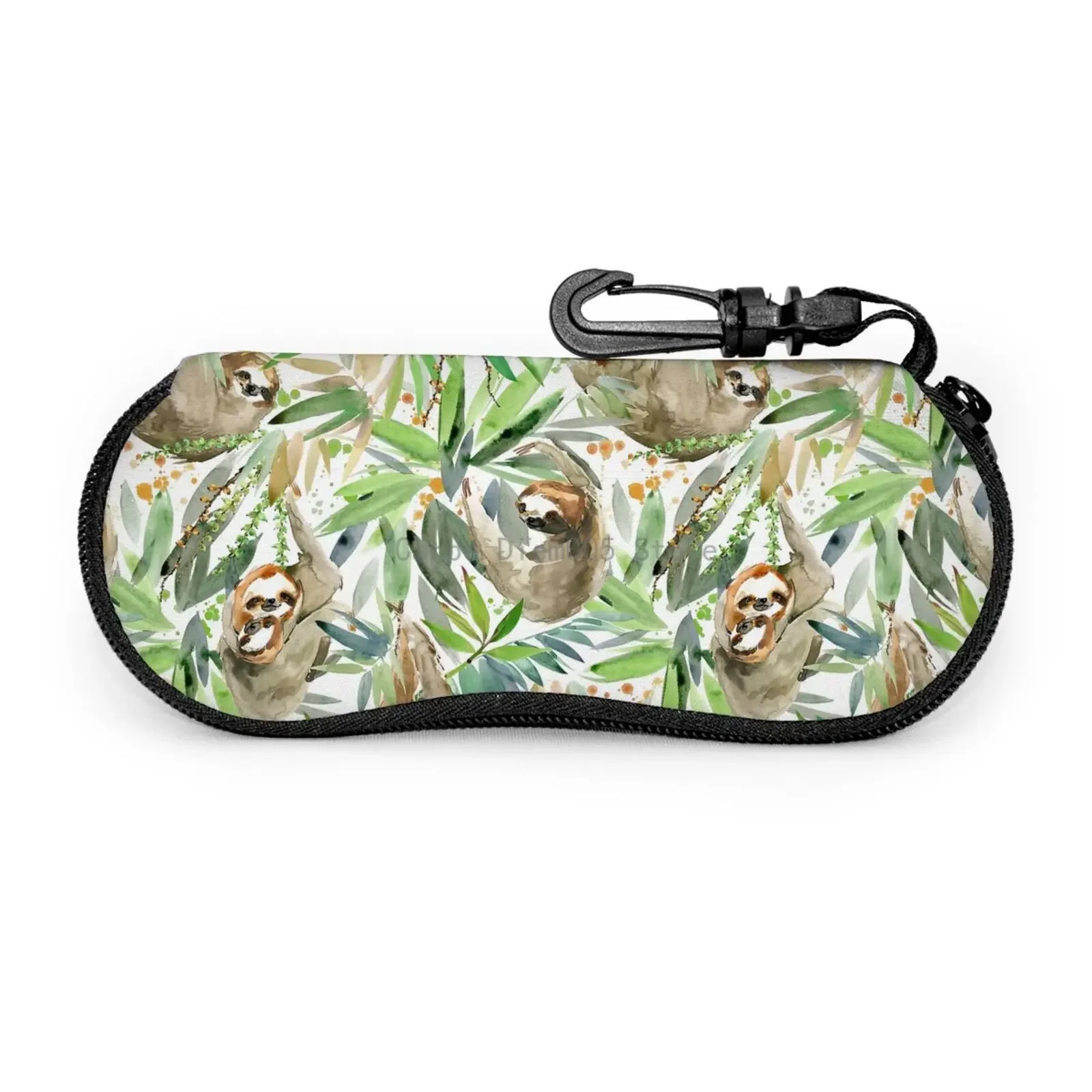 Sloth And Tropical Plant Soft Sunglasses Case for Women Men Portable Neoprene Zipper Eyeglass 