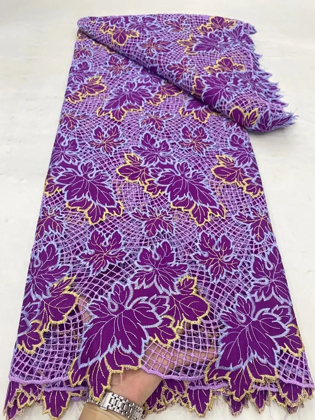 Tessuto di pizzo nigeriano africano di alta qualità, cotone di Tulle ricamato, abito da festa di nozze, paillettes Guipure, Chiffon, 5Yards DP0184