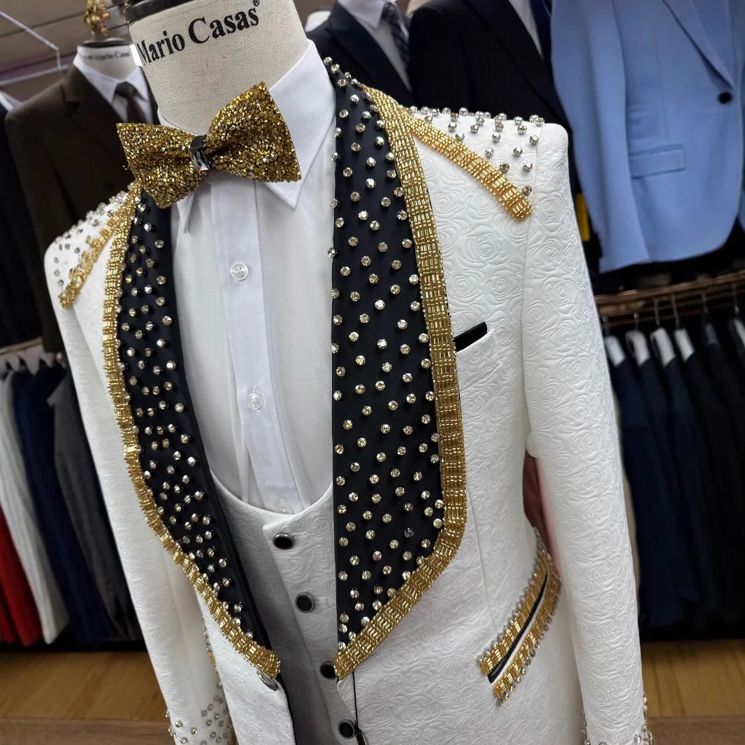 Ternos de casamento sob medida para homens, 2 peças, calças blazer para noivo, xale, lapela, um botão, apliques, moderno, personalizado, escritório de negócios