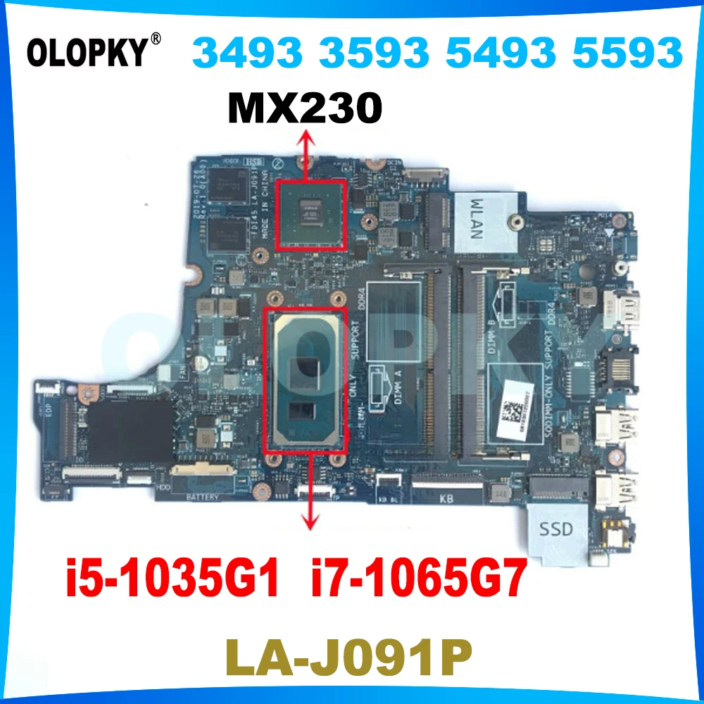 

LA-J091P Motherboard with i5-1035G1 i7-1065G7 CPU MX230 for Dell Inspiron 3493 3593 5493 5593 Laptop Motherboard 035VMP 0N18YD