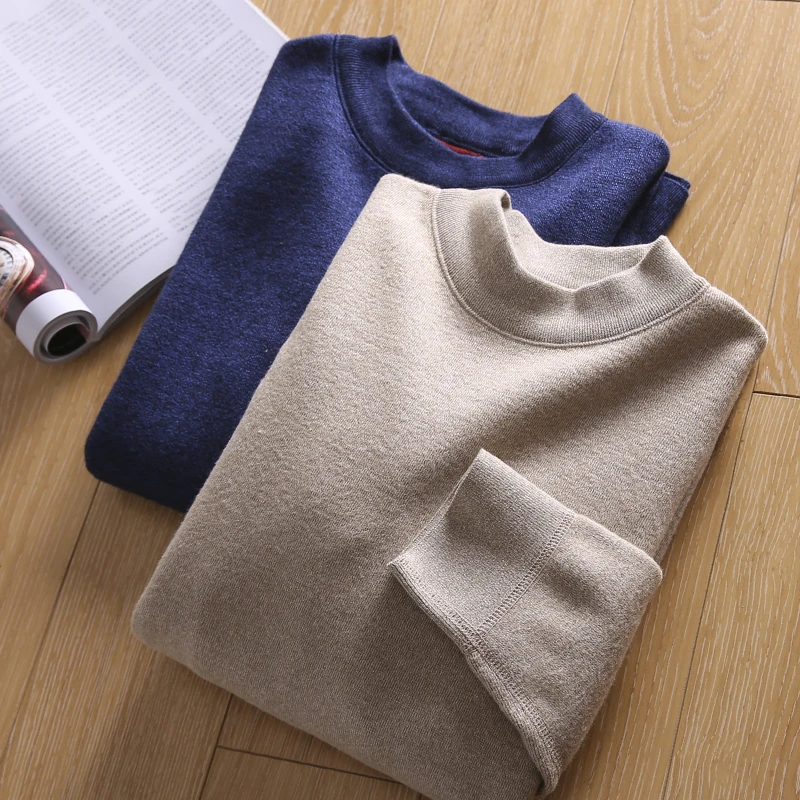 

Уютный вязаный пуловер с начесом, длинный рукав, круглый вырез, новый зимний мужской модный повседневный прямой крой, утепленный топ