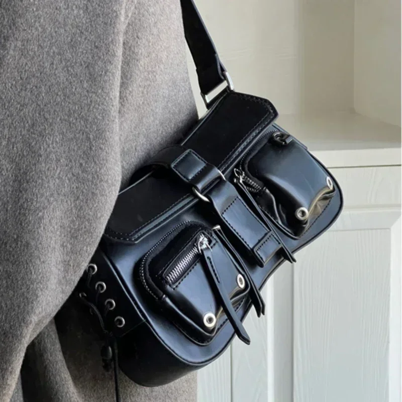 Women's Harajuku Retro Gothic Black Handbag Aesthetic Elegant Wallet Purse Handbag One Shoulder Trend Tote Bag