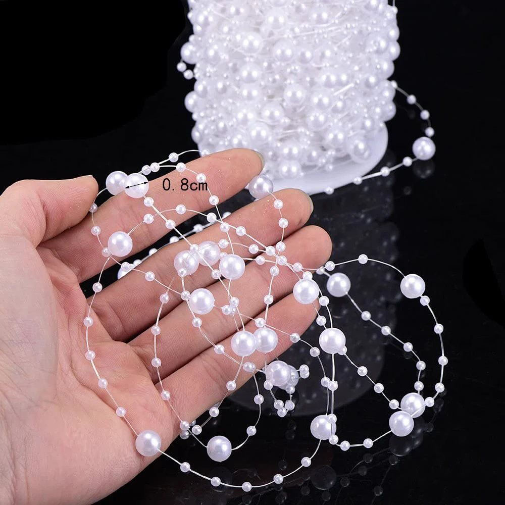 10M Multi-Color Bead Flower Wreath Pearl String Fish Chain Ribbon DIY Christmas Gift Packaging Decoration 0.8CM Wide view 2