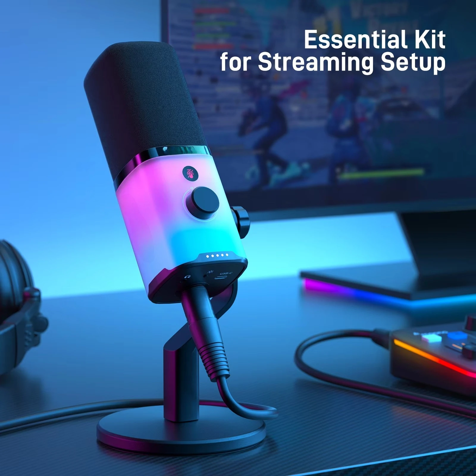 PD100X RGB Gaming Dynamic Microphone, USB/XLR Noise Reduction , Headphone Jack for Streaming Podcast Gaming Recording
