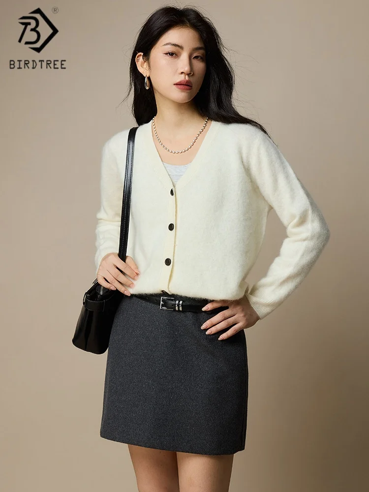 

Birdtree,92.9% Sheep Wool 7.1% Cashmere Knitted Cardigan,Woman Single Breasted Plush Sweater,Autumn/Winter Casual Coat T5O005JF