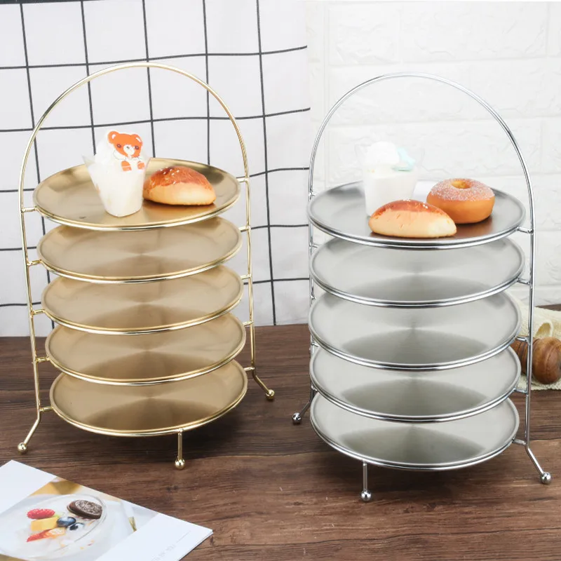 Gold Fruit Plate European 3 Layer Snack Rack Cake Display Rack Pastry Dish Serving Tray Fruit Candy Shelf Room Party Decoration