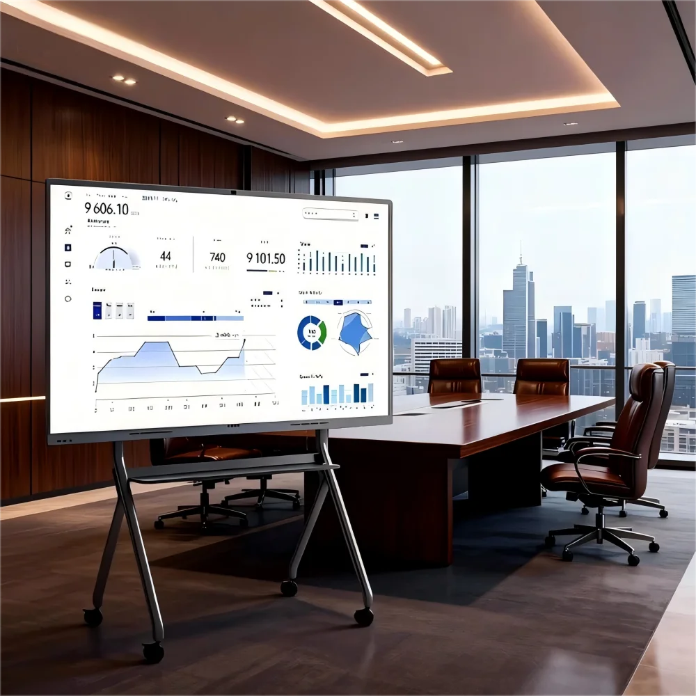 55-110 Inch Smart Touch 4K UHD LCD Interactive Whiteboard With Rolling Wheels Movable Stand Remote Video Conference 20/40 Points