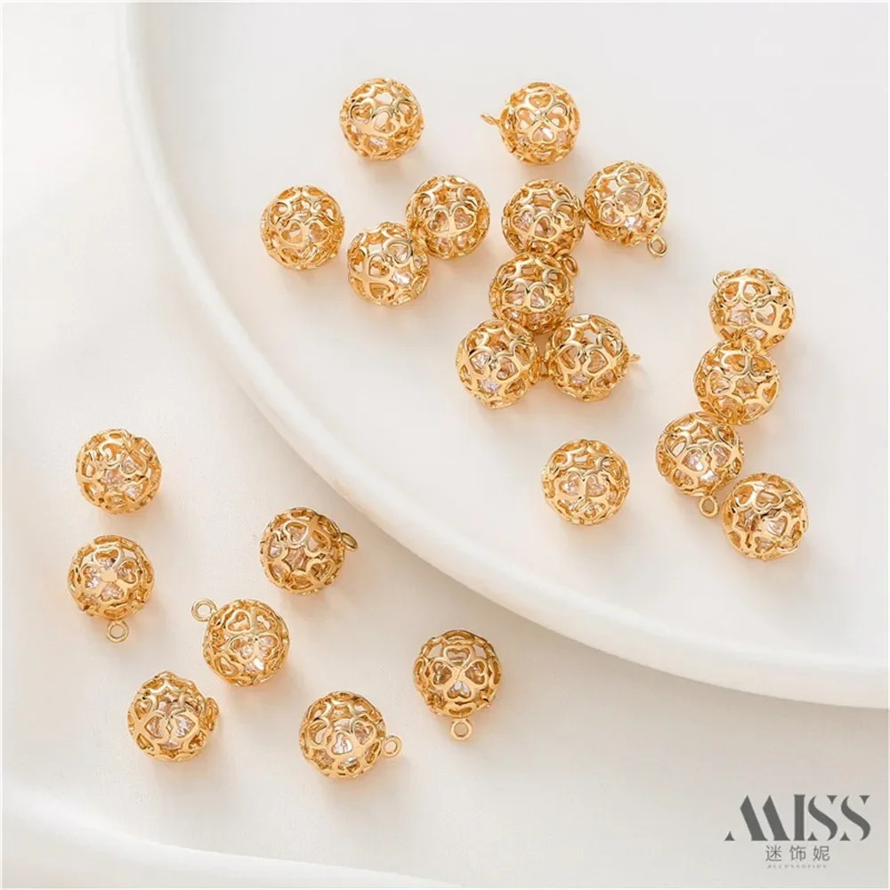 

14K Love Hollow Zircon Smart Pendant Ball DIY Accessories Color Retention Charm Pendant Handmade Jewelry Materials