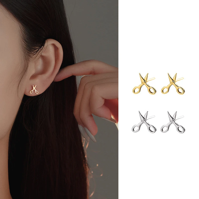 JYJIAYUJY 100% Whole Original Sterling Silver S925 Stud Earrings 8mm Mini Scissors Style Fashion Jewelry Gift Daily Use JYE39