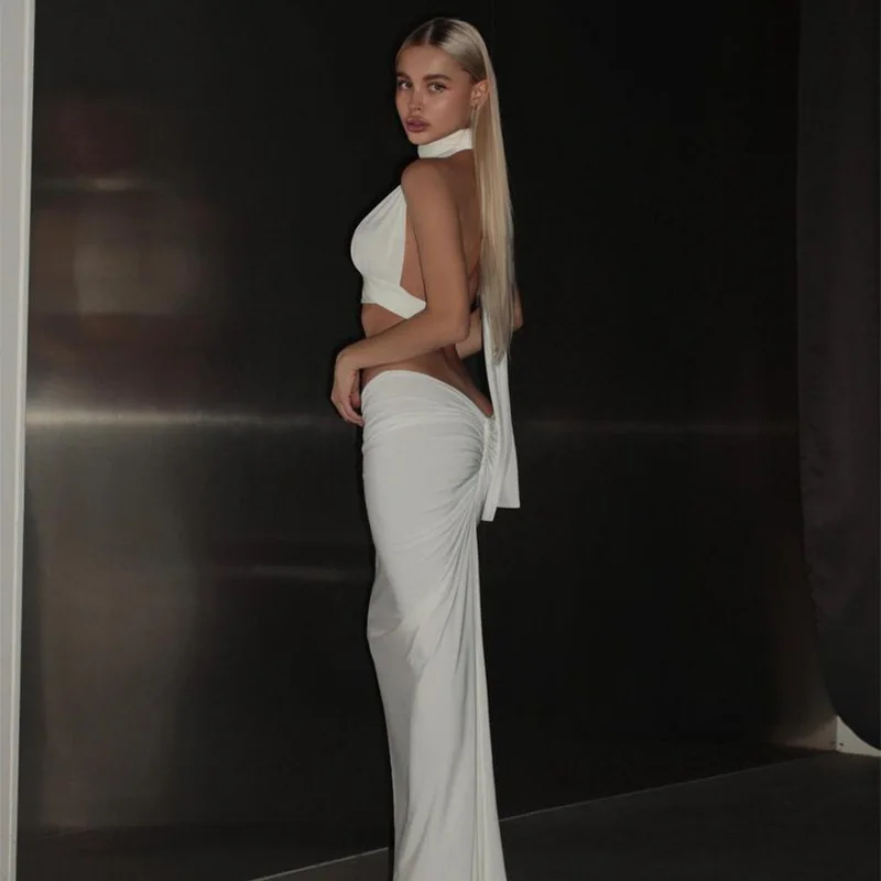 Faionable Deep V Bal Long Dr Conjunto feminino sexy pendurado Ne Design saia de corpo inteiro bainha dobrada Sle europeu