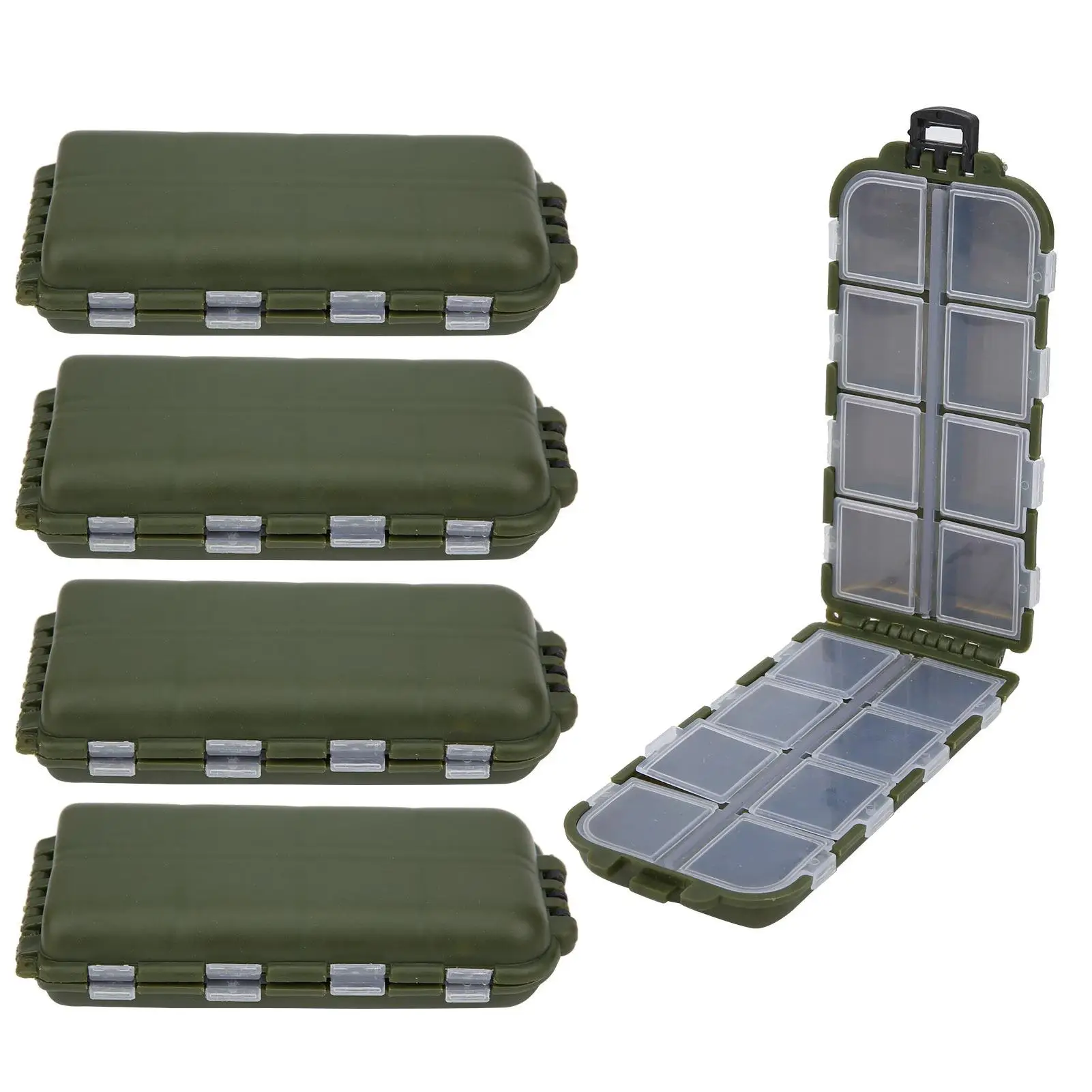 5Pcs Double-Sided Fishing Tackle Box with 16 Compartments - Plastic Storage for Hooks, Baits & Spoons