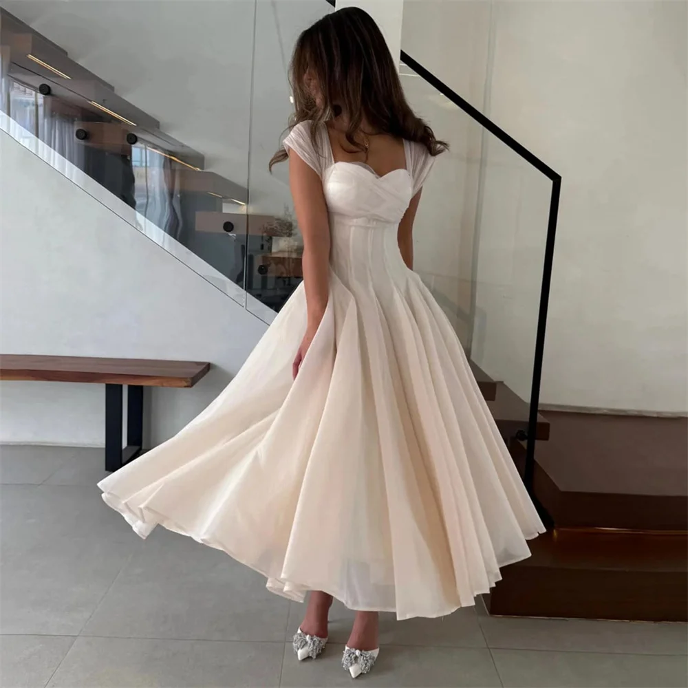 Royet quadrado pescoço manga curta plissado clássico vestido de noite simples clássico tornozelo comprimento formal vestido de baile personalizado novo 2025